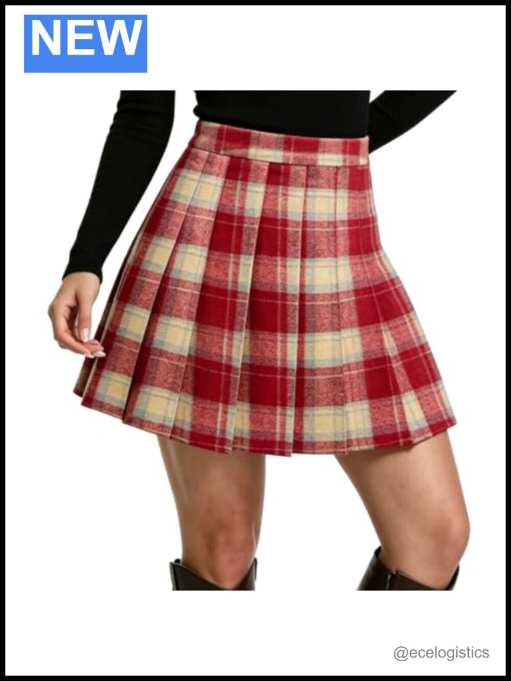 Wool Plaid Mini Skirt High Waisted Pleated A-Line Fall Winter